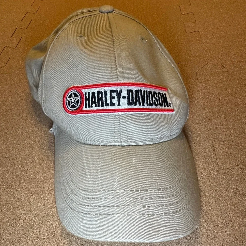 Harley Davidson Hat Mens OSFM Tan Biker Embroidered Logo Adjustable Baseball Cap